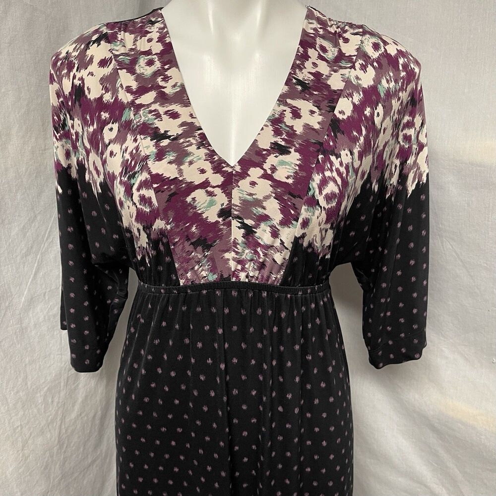 Soma Loungewear Empire Waist Tunic Dress Super Soft Black Purple Floral Sz XS - Picture 3 of 15